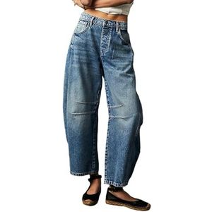 Dames Y2k Baggy Jeans wijde pijpen middelhoge taille denimbroek Boyfriend Cropped Barrel Jeans met zakken (Color : 4#, Size : XL)