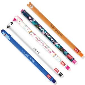 Legami Gel Pen Bundle - Set van 5 Legami uitwisbare gelpennen, thermogevoelige inkt 0,7 mm tip, haai, flora, panda, eenhoorn, corgi