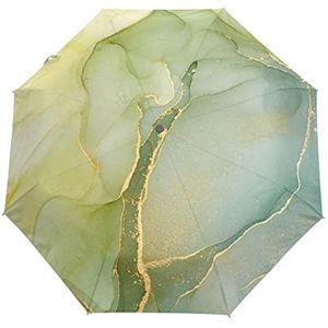 Natuurlijke Marmeren Groene Textuur Paraplu Winddicht Automatische Opvouwbare Paraplu Auto Open Sluiten voor Mannen Vrouwen Kids, Patroon, 88 cm