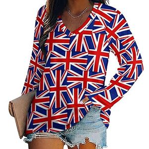 Britse Vlag Patroon Nieuwigheid Vrouwen Blouse Tops V-hals Tshirt Voor Legging Lange Mouw Casual Trui