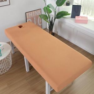 LDLCYCN Waterdichte massagebedhoes met gezichtsgat, koeling, dunne spa-massagetafel, beschermhoes, massagebedlaken, elastische band, rand, rondom, vierkante ronde kop, kaki, 180 x 60 cm (R)