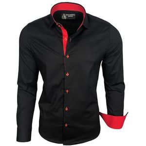 Subliminal Mode - Herenhemd, pasvorm, kraag en mouwen, tweekleurig, gemakkelijk te strijken, lange mouwen, casual, S500, Zwart en rood., 4XL