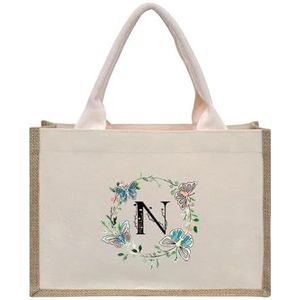 SHBHWS Jute Tote tassen bloemen, vlinders, lotusbrieven, prints, oversized canvas draagtassen, interne waterdichte boodschappentassen, draagtassen, handtassen jute draagtassen, Beige-n, Eén maat