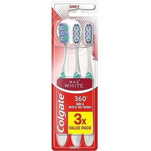 COLGATE - COLGATE 360 Max White tandenborstel - witte tandenborstel - witmakende lamellen voor het verwijderen van oppervlaktevlekken - polijstlamel om tandplak te verwijderen - Set van 3