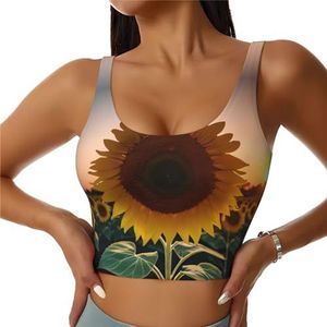 Zonnebloem en Zonsondergang Print Comfortabele Vrouwen Sport Vest Yoga Workout Vest Voor Vrouwen Lichtgewicht Zomer, Zwart, S