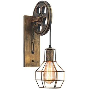 IDEGU Vintage wandlamp E27 wandlampen in industrieel katrol ontwerp retro lamp van metaal en hout hanglamp wandlamp voor bar slaapkamer woonkamer restaurant café hal - brons