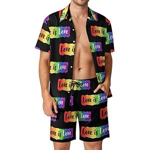 LGBT Gay Pride Love Hawaiiaanse bijpassende set voor heren, 2-delige outfits, overhemden en shorts met knopen voor strandvakantie