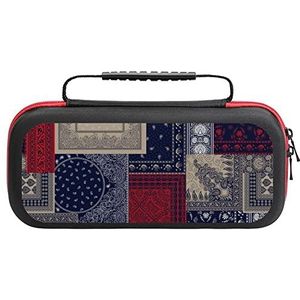 Navy Patchwork Plaid Compatibel met Switch Draagtas Reizen Beschermhoes Pouch met 20 Game Accessoires One Size