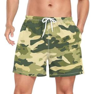 Wzzzsun Art Camouflage Groen Beige Heren Zwembroek Board Shorts Sneldrogende Trunk met Zakken, Leuke mode, XXL
