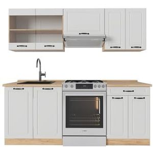 Vicco - R-Line Complete Keukeneenheid - Wit Landhuis/Gouden Eik - 200 cm