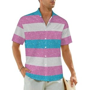 Transgender Pride Flag herenoverhemden met korte mouwen, strandshirt, Hawaïaans shirt, casual zomershirt, L