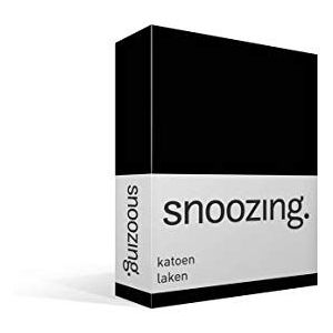 Snoozing - Laken - Katoen - Lits-jumeaux - 240x260 cm - Zwart