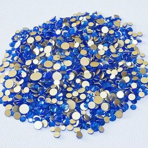 SS4-SS20 Mixformaat Helder Kristal Goud Plat Achter Strass Decoraties DIY Glitterstenen 3D Nail Art Accessoires-Saffier-Mixformaat SS3-SS20
