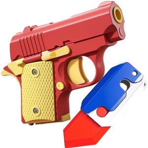 BLOOOK Fidget-speelgoedpistool, figity spin vingerspellen, angstspeelgoed, gemaakt van plastic, 3D-bedrukt mini 1911 pistool, anti-stress figit, speelgoed voor volwassenen en kinderen (rood geel)