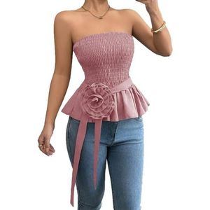 yk8fass Strapless Franse Stijl Blouse lj-1123 (XL, Roze), roze, XL