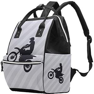 Multifunctionele grote baby luiertas rugzak,Motorcross fiets silhouet patroon,Luiertas reizen rugzak voor mama en papa