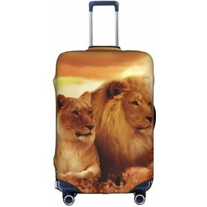 OPSREY Afrikaanse Wilde Dieren Olifant Gedrukt Koffer Cover Reizen Bagage Mouwen Elastische Bagage Mouwen, Afrikaanse leeuw en leeuwin, XL