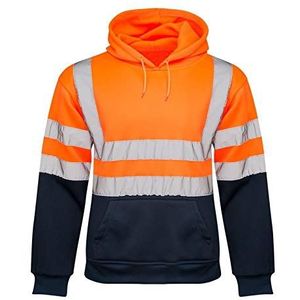 shelikes Heren Hi Vis Hoodies 2 Tone Sweatshirt Werkwer Tops Pull Over Security Hoody Top, Oranje 2 Tone, XXL