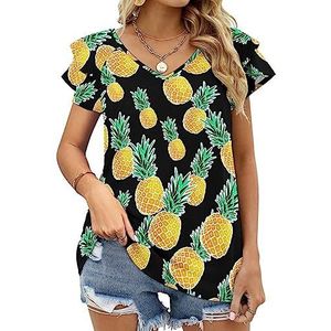 Pineapple Casual tuniek voor dames, tops met ruches, korte mouwen, T-shirts met V-hals