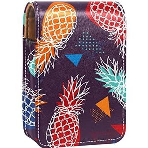 Lipgloss Houder Lipstick Case Draagbare Mini Lipstick Opbergdoos Reizen Lipstick Organizer Case met Spiegel voor Vrouwen Ananas Paars, Meerkleurig, 9.5x2x7 cm/3.7x0.8x2.7 in