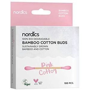 Nordics Organic Care Biologische cosmetische stokjes bamboe met biologisch katoen roze, 40 g