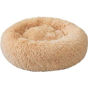 YabAISHI Huisdierbed voor honden, comfortabel, donut cuddler, rond, zeer zacht, wasbaar, voor hond en kat, bed (kleur: beige, maat: 90 cm, 20 kg slaap)
