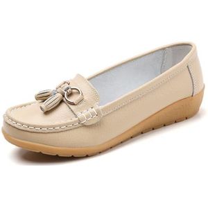 WDUDSUDUW Vrouwen Klassieke Lederen Loafers Casual Slip-On Boot Schoenen Comfortwalking Mocassins Zachte Zool Schoenen, B Beige, 41.5 EU