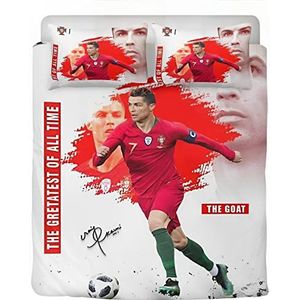 Ronaldo Voetbalbeddengoedset, voetbaldekbedovertrek, zacht, ademend, microvezel dekbedovertrekken en 2 kussenslopen (A3, 135 x 200 cm, 2 x 80 x 80 x 80 cm)