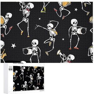 Dansen En Muziek Spelen Skeletten Grappige Jigsaw Puzzel Houten Foto Puzzel Gepersonaliseerde Aangepaste Gift Voor Mannen Vrouwen 300/500/1000 Stuk