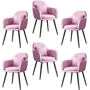 GEIRONV Fluwelen Dining Chair Set van 6, met Kussen Zwart Metalen Benen Keukenstoel for Woonkamer Slaapkamer Apartment Lounge Chair Eetstoelen (Color : Purple)