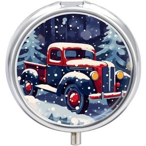 Truck in Snow Printed Pill Box Pillencontainer Draagbare Geneeskunde Pillendoosje Metalen Reizen Pillendoos Vitamine Container met 3 Compartimenten Geneeskunde Case