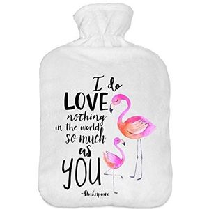 Warmwaterkruik met pullover overtrek 2 liter bedfles met mooie fleece print overtrek rubberen warmwaterkruik met deksel flamingo-liefde [092]