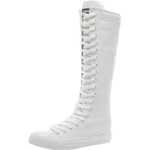 Jamron Meisjes Dames Mode Knie Hoog Vetersluiting Canvas Laarzen Puur Wit Ritssluiting Dans Laarzen SN811 EU41