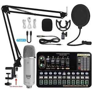 Geluidskaartkit, Professionele Condensator Microfoon BM 800 Draadloze V10 PRO Geluidskaart for PC Computer Telefoon Karaoke Live Zingen Gaming(Silve WHX1000V10XPRO)