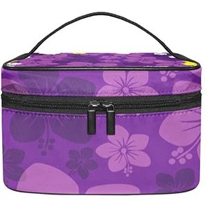 Tropische paarse bloemen bloem make-up organizer tas, reizen make-up tas organizer case draagbare cosmetische tas voor vrouwen en meisjes toiletartikelen, Meerkleurig, 22.5x15x13.8cm/8.9x5.9x5.4in