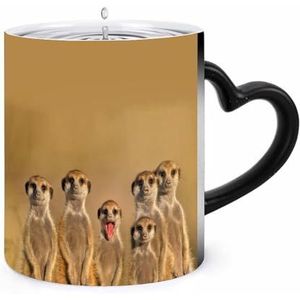 Meerkats Koffiemok 11oz Kleur Veranderende Mokken Hartvormig Handvat Warmtegevoelige Verkleuring Cups