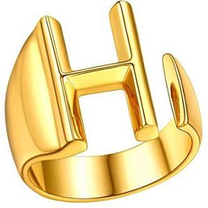 FindChic Open Initial h Ring Goud, Statement Chunky Gold Letter Ring Sieraden Voor Dames & Heren, 18k Vergulde Ring Met Initial Aanpasbare Initial Alfabet a Tot z Letter h Ring