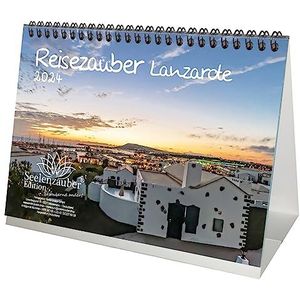 Travel Magic Lanzarote DIN A5 tafelkalender voor 2024 Canarische vakantie - cadeauset inhoud: 1x kalender, 1x kerst- en 1x wenskaart (in totaal 3 delen)