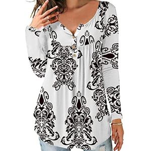 EVRIO Vrouwen Sexy Gedrukt Casual Knop Top Chiffon Blouse V-hals Ruche Mouw Zomer Tops