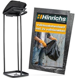 Hinrichs Vuilniszakhouder 120L - In Hoogte verstelbare Afvalzakhouder met Deksel & Klemring voor 120L Afvalzakken - Vuilniszakhouder met Deksel incl. 2x 120L Vuilniszakken