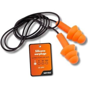 Mivos 5 paar herbruikbare oordopjes, waterdichte en zachte siliconen oordopjes met koord, geluidsreductie, 32 dB voor optimale gehoorbescherming