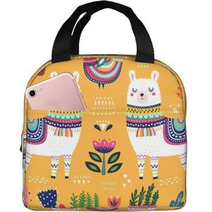 EdWal Cartoon Alpaca Leuke Dierenprint Lunchbox voor Vrouwen Mannen Volwassen Herbruikbare Lunch Tas Geïsoleerd, Voor Werk Reizen Picknick