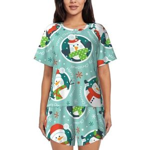 YQxwJL Kerst Kerstman Pinguïn Print Vrouwen Pyjama Sets Shorts Korte Mouw Lounge Sets Nachtkleding Casual Pjs Met Zakken, Zwart, S