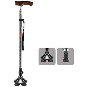 Wandelstok met houten handvat met 360掳 antislipbasis 10 in hoogte verstelbare kruk