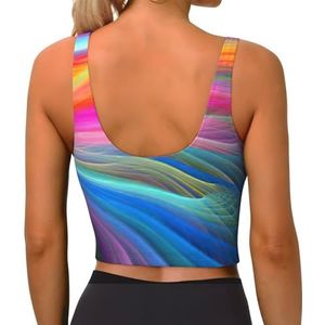 Regenboog Oceaan Print Casual Wear Vrouwen Sport Vest Yoga Vest Workout Vest Voor Vrouwen Lichtgewicht Trendy, Zwart, S