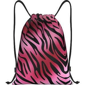 BTCOWZRV Trekkoord Rugzak Zebra Tiger Leopard roze Print Waterdichte String Bag Verstelbare Gym Sport Sackpack, Zwart, Medium