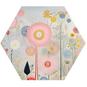 DEQORI Hexagon wandbehang, zelfklevend 55 x 47,6 cm, motief Weide der Wonderen, textielcanvas, verwijderbaar, decoratief en vormvast, voor woonkamer, kantoor, hal of kinderkamer