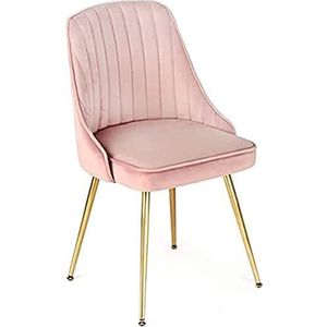 GEIRONV 1 stks moderne zachte fluwelen eetkamerstoel, metalen poten woonkamer stoelen cafe westerse restaurant onderhandelen rugleuning stoelen Eetstoelen (Color : Pink, Size : 42x42x82cm)