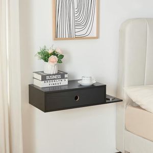 [en.casa] Wandplank Stor met lade zwevende plank hangplank 65x30x15 cm nachtkastje hangend met lade en zijplank zwart