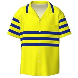 EdWal Gele en Blauwe Strepen Print Heren Casual Button Down Shirts Korte Mouw Jurk Shirts Atletische Slim Fit Korte Mouw, Zwart, M